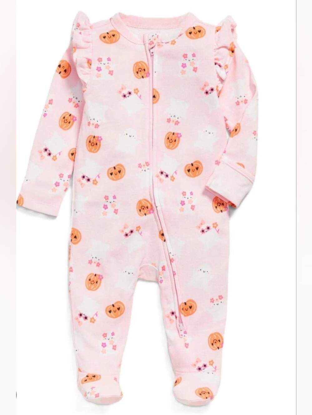Old Navy Pink Pumpkin & Ghost Ruffle-Footed One-Piece 6-9M